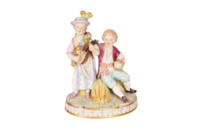 Lot 103 - A 19TH CENTURY DRESDEN FIGURAL GROUP, ALLEGORY OF AUTUMN