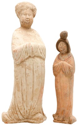 Lot 715 - TWO CHINESE POTTERY FIGURES OF COURT LADIES