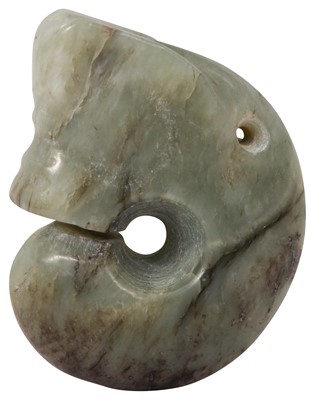 Lot 605 - A SMALL CHINESE ARCHAISTIC JADE 'PIG DRAGON' CARVING, ZHULONG