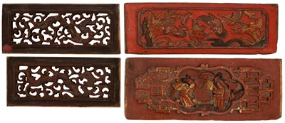 Lot 873 - A SET OF FOUR CHINESE CARVED WOODEN PANELS