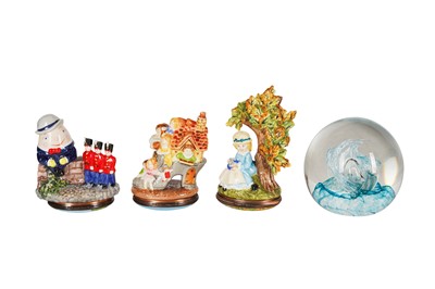 Lot 369 - A GROUP OF THREE HALCYON DAYS NURSERY RHYME BONBONNIERES AND A CAITHNESS PAPERWEIGHT