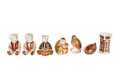 Lot 368 - A GROUP OF SIX ROYAL CROWN DERBY PAPERWEIGHTS TOGETHER WITH A VASE