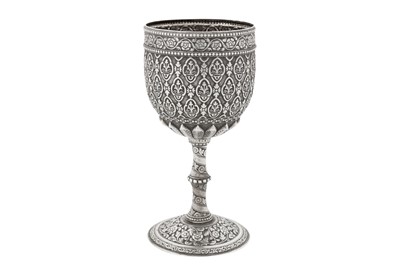 Lot 86 - An unusual late 19th century Anglo – Indian unmarked silver goblet, probably Cutch dated 1888