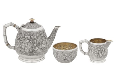 Lot 97 - A late 19th century Anglo – Indian silver three-piece tea service, Calcutta, Bhowanipore circa 1890 by Grish Chunder Dutt
