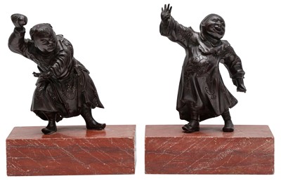Lot 459 - TWO JAPANESE BRONZE OKIMONO OF CHINESE BOYS (KARAKO)