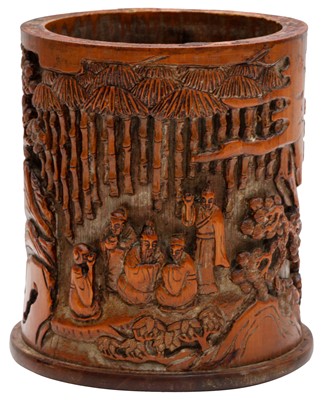 Lot 869 - A CHINESE CARVED BAMBOO BRUSH POT, BITONG