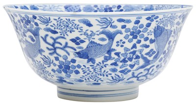 Lot 810 - A CHINESE BLUE AND WHITE 'CARP' BOWL