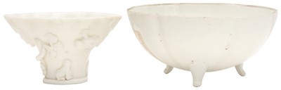 Lot 769 - A CHINESE DEHUA LIBATION CUP AND A BLANC-DE-CHINE BOWL