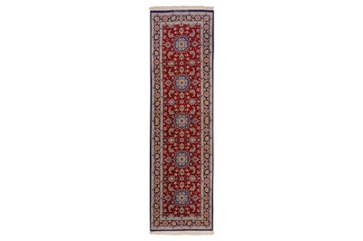 Lot 73 - A VERY FINE PART SILK SIGNED ISFAHAN RUNNER, CENTRAL PERSIA