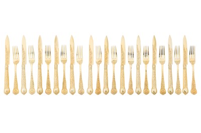 Lot 346 - A rare set of Victorian sterling silver gilt dessert service eaters, London 1850 by George Adams of Chawner and Co
