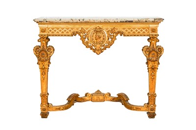 Lot 24 - A Louis XVI style carved giltwood console table with marble top, 19th century