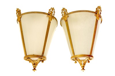 Lot 210 - A PAIR OF NEOCLASSICAN REVIVAL GILT METAL HALL LANTERNS, LATE 19TH/EARLY 20TH CENTURY
