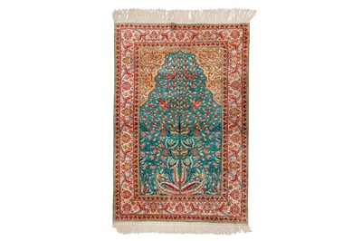 Lot 49 - A FINE KEYSERI SILK PRAYER RUG, TURKEY