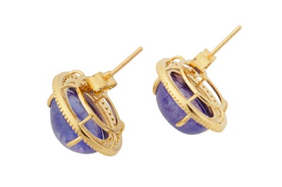 Lot 221 - A PAIR OF TANZANITE AND DIAMOND EARRINGS