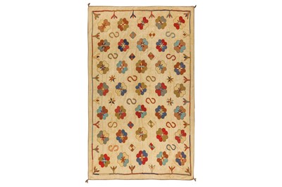 Lot 43 - AN UNUSUAL LARGE EMBROIDERED KILIM