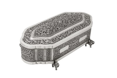 Lot 205 - A large and heavy early 20th century Ceylonese unmarked silver casket, Kandy circa 1910