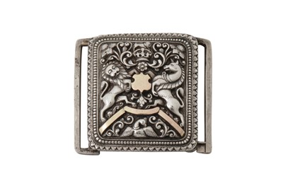 Lot 200 - A unusual late 19th century Ceylonese (Sri Lankan) unmarked silver and gold mounted officer’s waist belt buckle, Kandy circa 1890