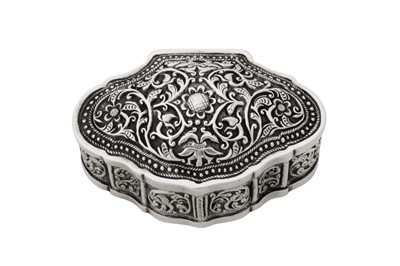 Lot 197 - An early 20th century Ceylonese (Sri Lankan) unmarked silver box, Kandy circa 1930