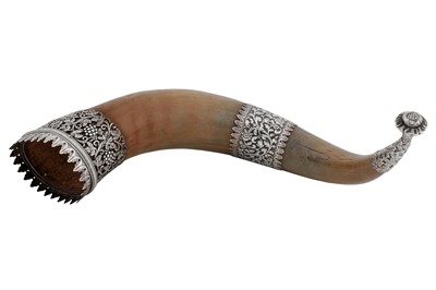 Lot 142 - A late 19th century Anglo – Indian unmarked silver horn, Cutch circa 1870