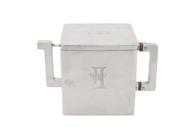 Lot 289 - An early 20th century German 800 standard silver teapot and double tea caddy, circa 1920 by Julius Herz