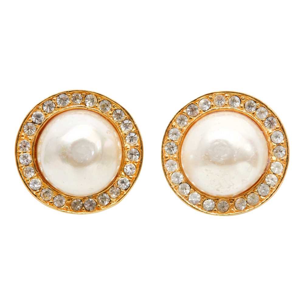 Lot 220 - Chanel White Pearl Crystal Clip On Earrings