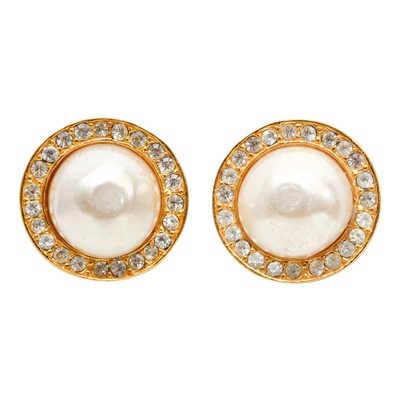 Lot 220 - Chanel White Pearl Crystal Clip On Earrings
