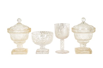 Lot 131 - A PAIR OF VICTORIAN CUT GLASS SWEETMEAT JARS, AND FURTHER CUT GLASS
