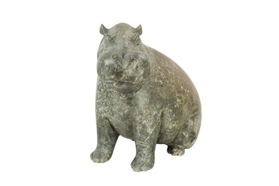 Lot 113 - A CARVED AND POLISHED SOAPSTONE SCULPTURE OF A HIPPOPOTAMUS