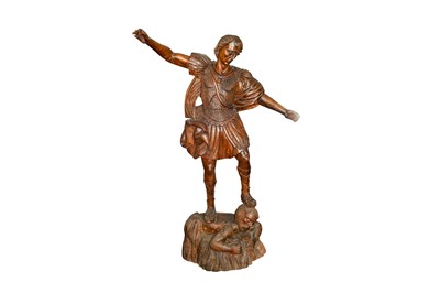 Lot 246 - A LARGE CARVED WOODEN FIGURE OF A ROMAN SOLDIER, POSSIBLY SAINT MICHAEL, 19TH CENTURY