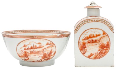 Lot 310 - A CHINESE ROUGE-DE-FER TEA CADDY AND A BOWL