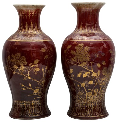 Lot 194 - A PAIR OF CHINESE LANGYAO GILT-DECORATED VASES