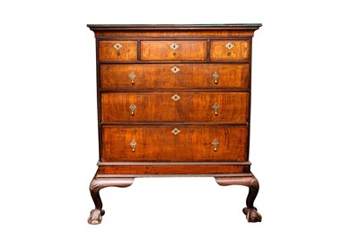 Lot 97 - A GEORGE II WALNUT AND CROSSBANDED CHEST ON STAND