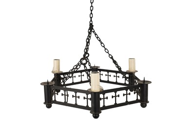 Lot 144 - A GOTHIC REVIVAL WROUGHT IRON CHANDELIER, 20TH CENTURY