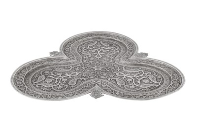 Lot 91 - A late 19th / early 20th century Anglo – Indian unmarked silver tray, Kashmir circa 1900