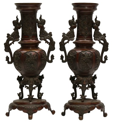 Lot 292 - A pair of Japanese bronze vases, Meiji period