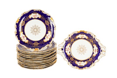 Lot 86 - A COALPORT COBALT BLUE AND GILT PORCELAIN DESSERT SERVICE, 19TH CENTURY