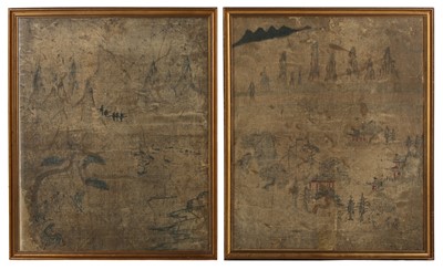 Lot 887 - TWO CHINESE PAINTED WALLPAPER PANELS
