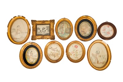 Lot 304 - A GROUP OF NINE 18TH/19TH CENTURY EMBORIDERED SILK PANELS