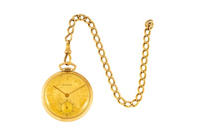Lot 304 - BULOVA - 14K GOLD OPEN-FACED POCKET WATCH