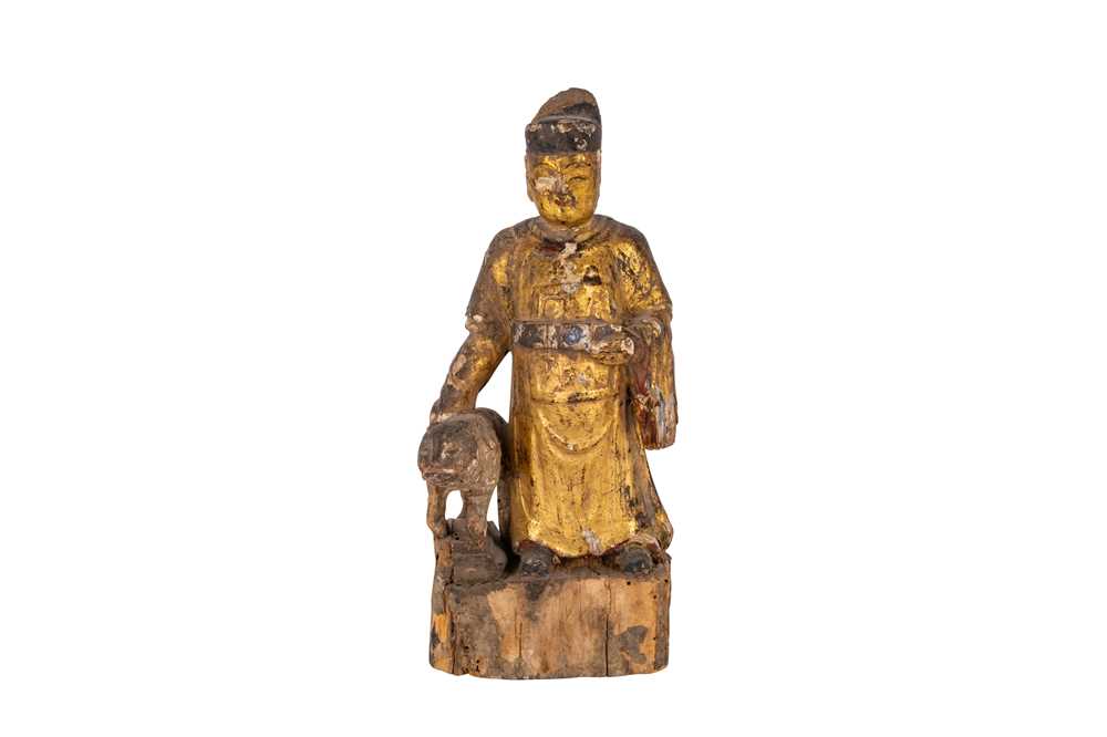 Lot 61 - A CHINESE GILT-LACQUERED WOOD FIGURE