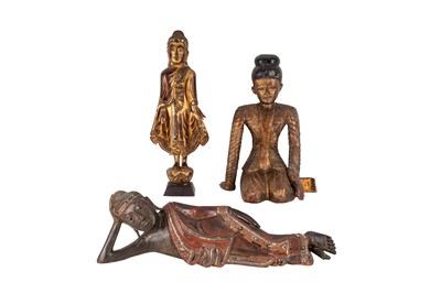 Lot 63 - THREE SOUTH EAST ASIAN LACQUERED WOOD FIGURES