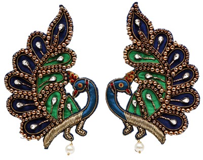 Lot 229 - A PAIR OF GUCCI PEACOCK EMBELLISHED STATEMENT EARRINGS