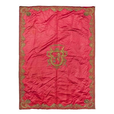 Lot 266 - A European embroidered armorial silk panel