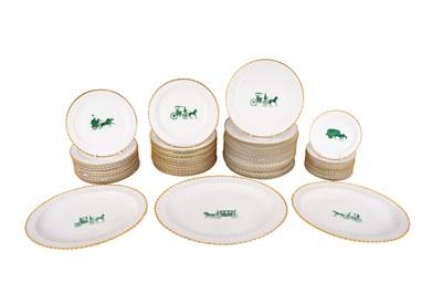 Lot 147 - A French porcelain ' Le Tallec' dinner service decorated with carriages, Paris 20th Century