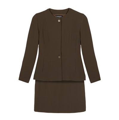 Lot 90 - Chanel Khaki Crepe CC Skirt Suit
