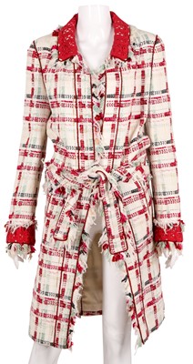 Lot 4 - Chanel Cream Tweed Crochet Wrap Coat - Size 42