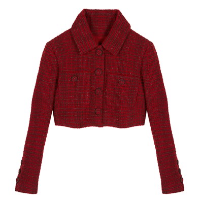 Lot 44 - Chanel Red Wool Boucle Cropped Jacket - Size 40