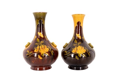 Lot 356 - A NEAR PAIR OF BRETBY MAJOLICA VASES, LATE 19TH/EARLY 20TH CENTURY