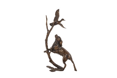 Lot 230 - MICHAEL SIMPSON (BRITISH, b. 1959), BRONZE FIGURE GROUP OF A GUN DOG AND DUCK