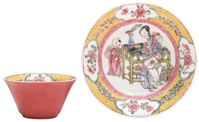 Lot 263 - A CHINESE FAMILLE-ROSE RUBY-BACK CUP AND SAUCER